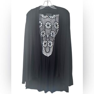 Always Indigo crochet back open front lightweight cardigan, size 3X